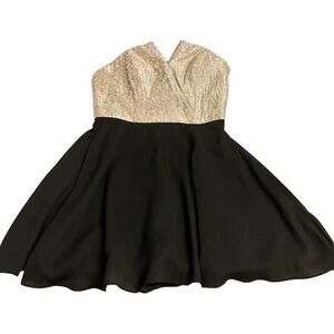 NAVEN Black/Gold Chenille Bustier Corset Fit & Flare Mini Skater Dress 2 Short